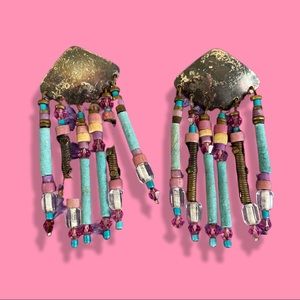 Beaded Brass Hanging Earring